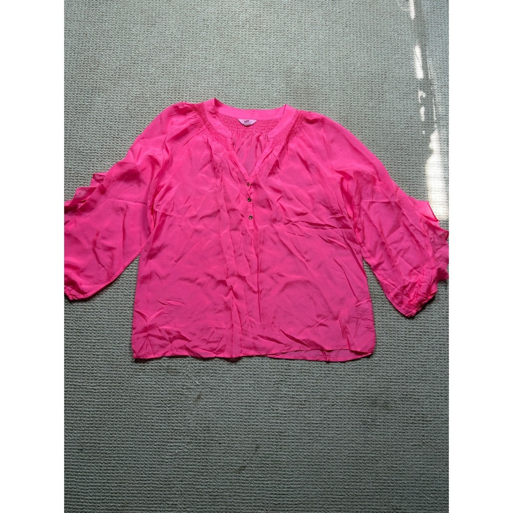 Lilly Pulitzer Pink 100% Silk Smocked Ruffle Sleeve Blouse XL